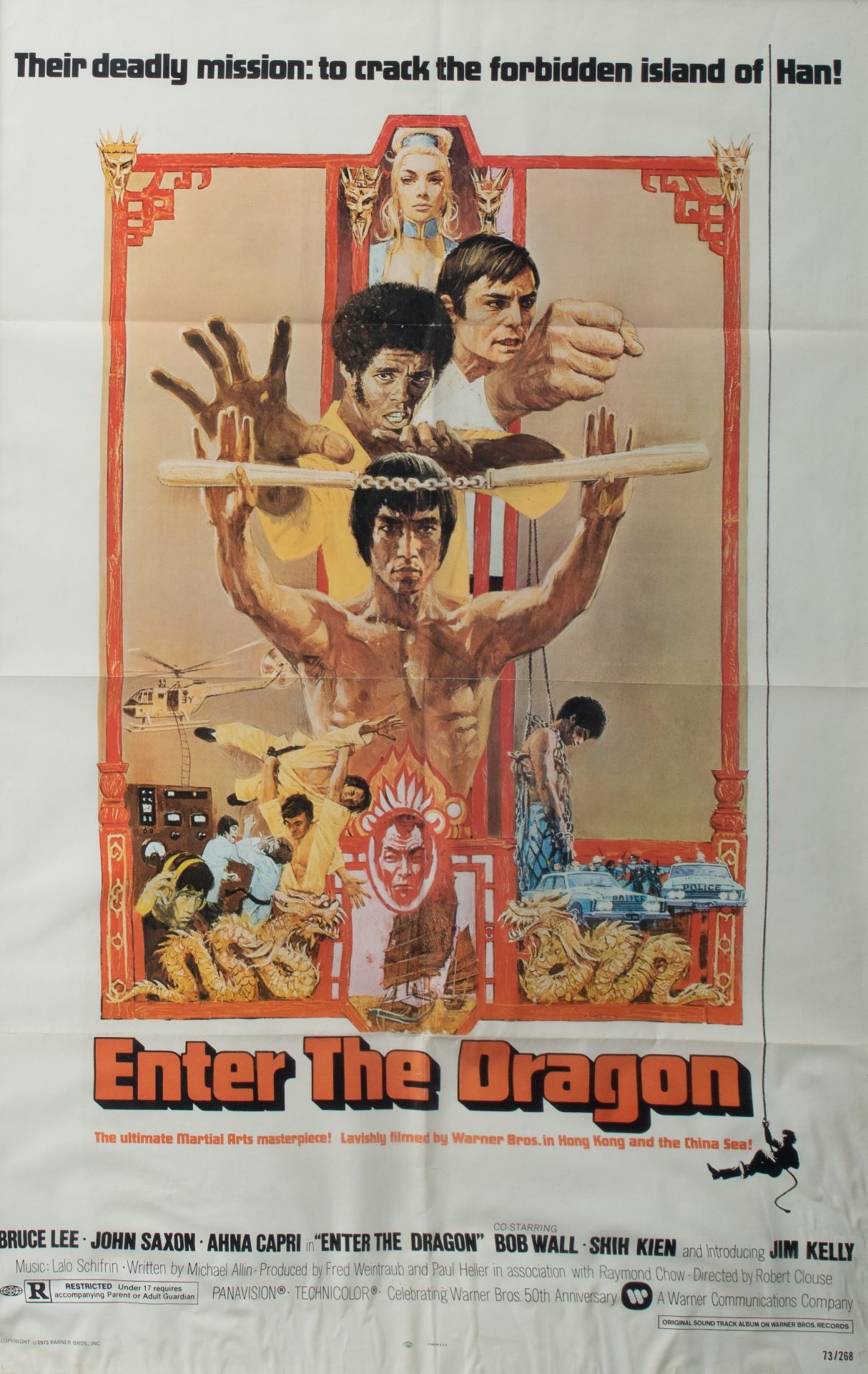 A vintage movie poster of 'Enter the Dragon', 1973, lithograph, No 73/268, 67 x 103 cm