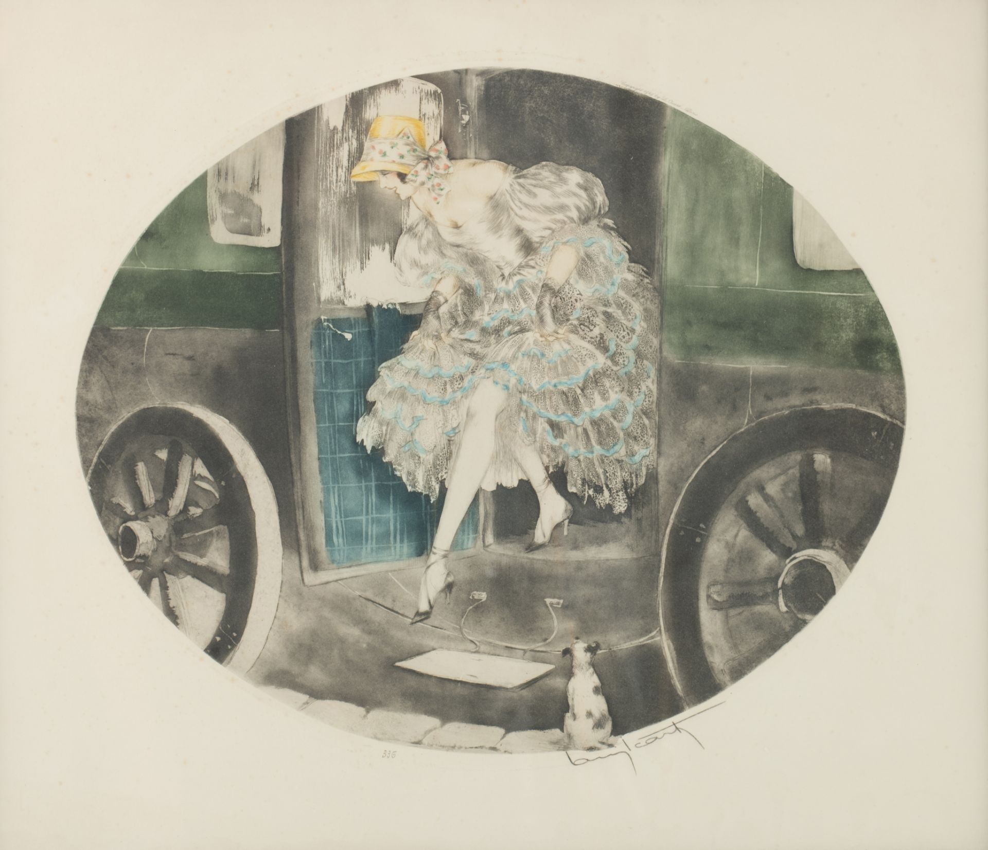 Louis Icart (1888-1950), two Art Deco beauties in a vehicle, 1929, etching and aquatint, 38,5 x 45 c - Image 5 of 11
