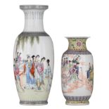 Two Chinese famille rose vases, both with a signed text, Republic period, H 42 - 62 cm