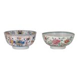 A Chinese famille rose and an Imari punch bowl, Qianlong period, H 11 - 12 - dia. 26 cm