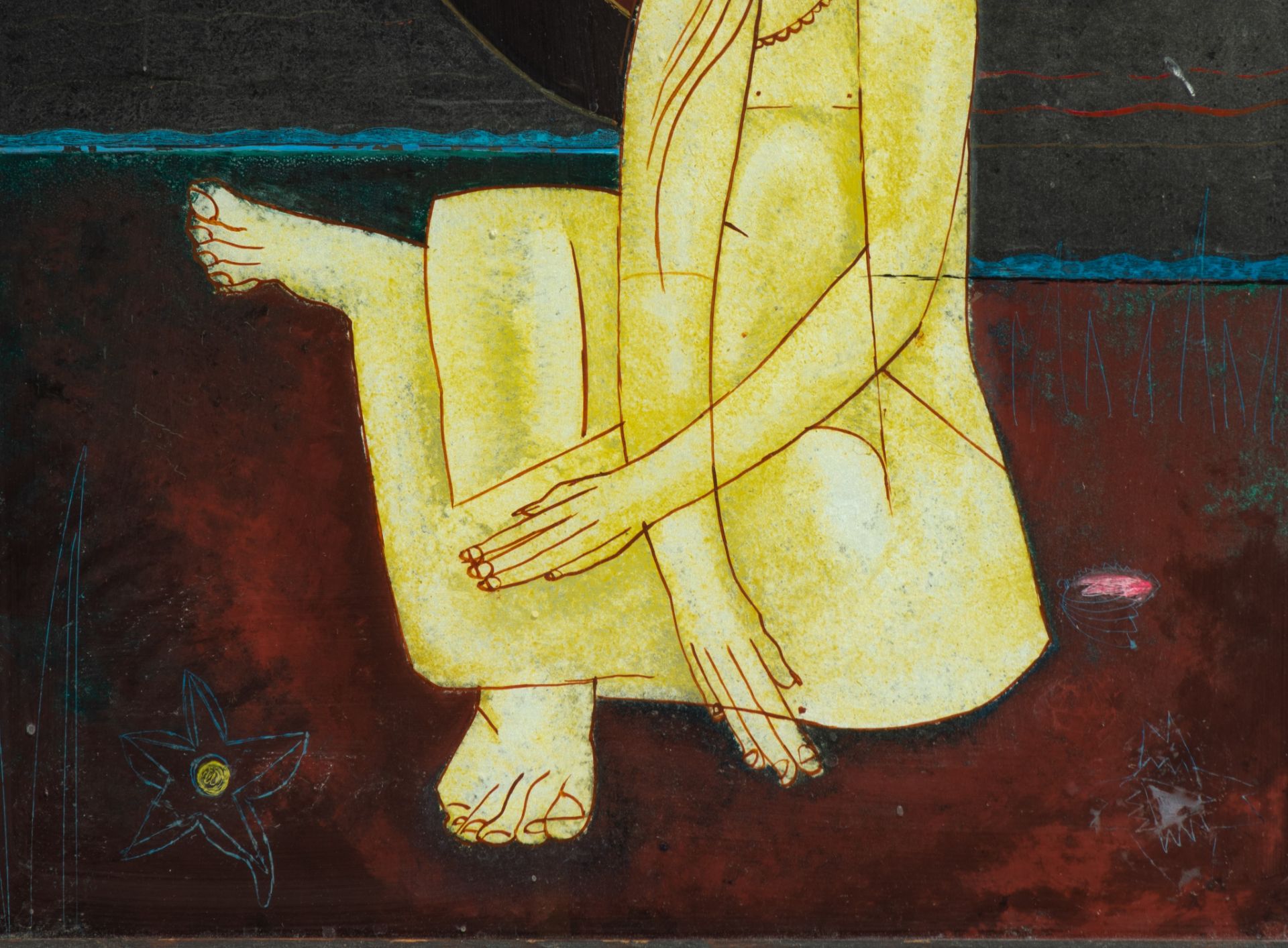 Floris Jespers (1889-1965), 'Femme assise (Coquillage)', eglomise, 35 x 43 cm - Image 5 of 5