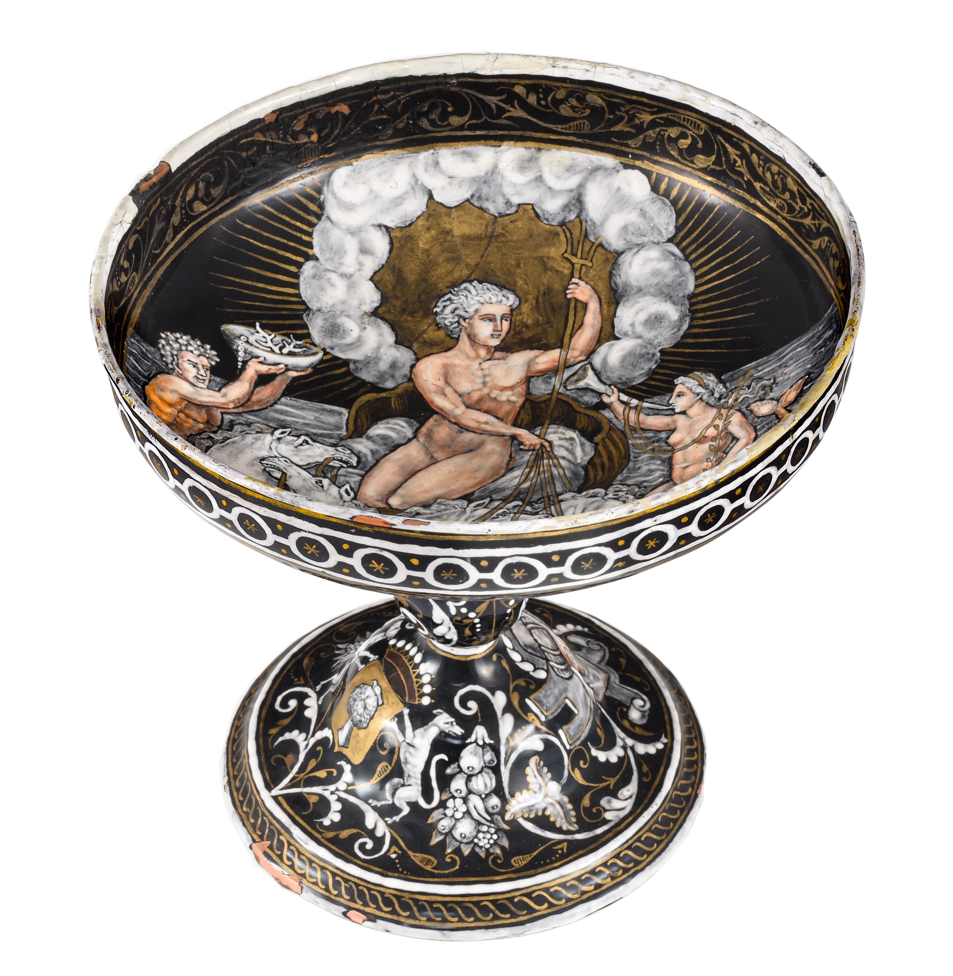A Limoges enamel tazza with cover, depicting Neptune, presumably 16thC, on copper, H 26 cm - Bild 11 aus 15