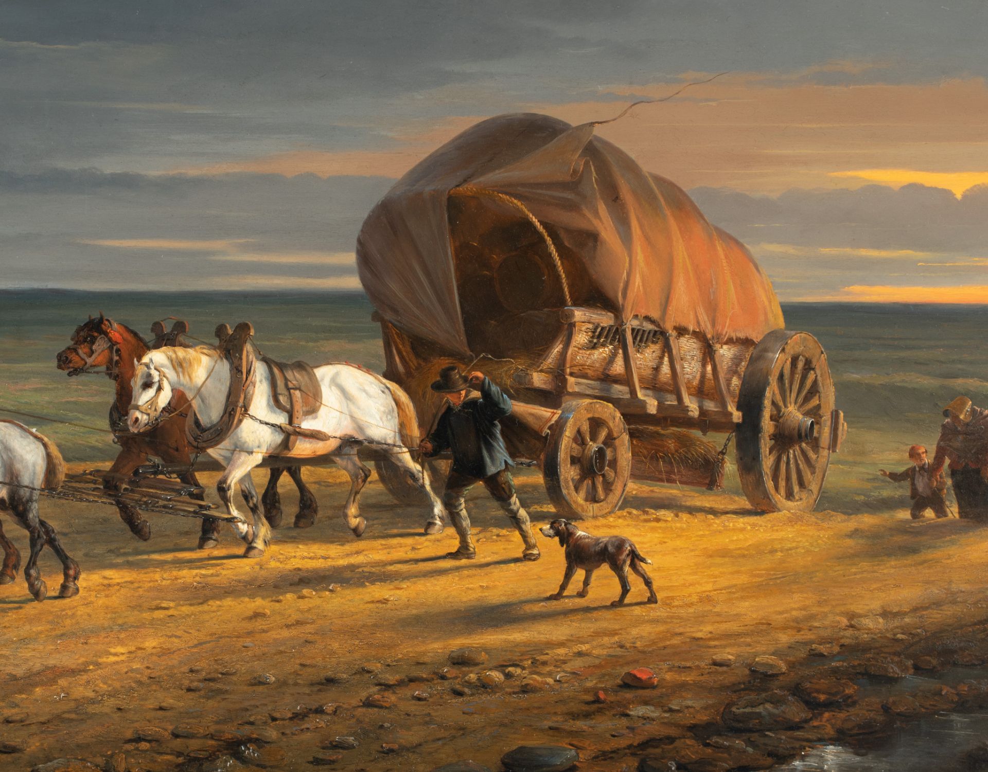 Paul Van der Vin (1823-1887), an overloaded four-in-hand carriage, 1850, oil on mahogany, 77 x 105 c - Image 6 of 6