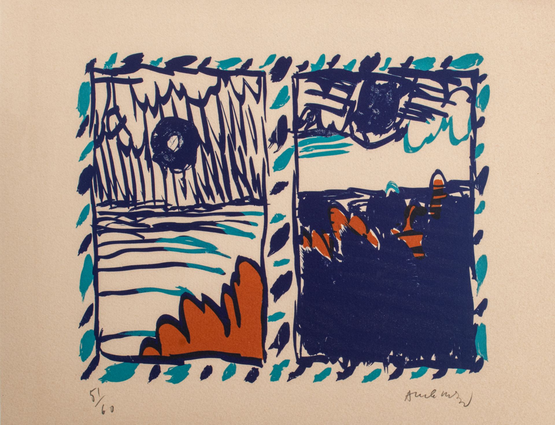 Pierre Alechinsky (1927), abstract composition, lithograph in colours, No 51/60, 24 x 30 cm