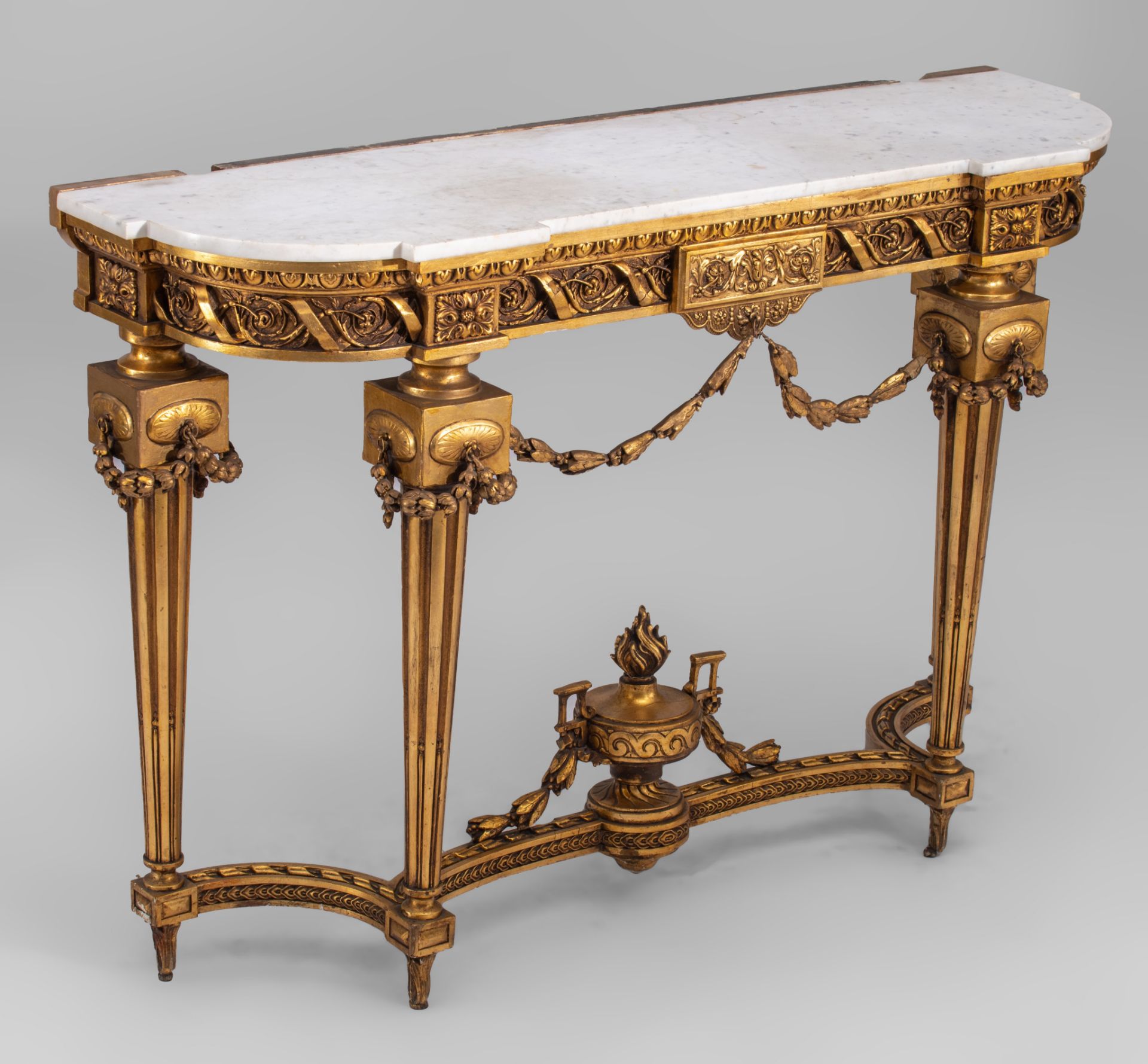 An imposing Neoclassical console table and matching wall mirror, H 92 - W 137 - D 40 - 116 x 191 cm - Image 6 of 11