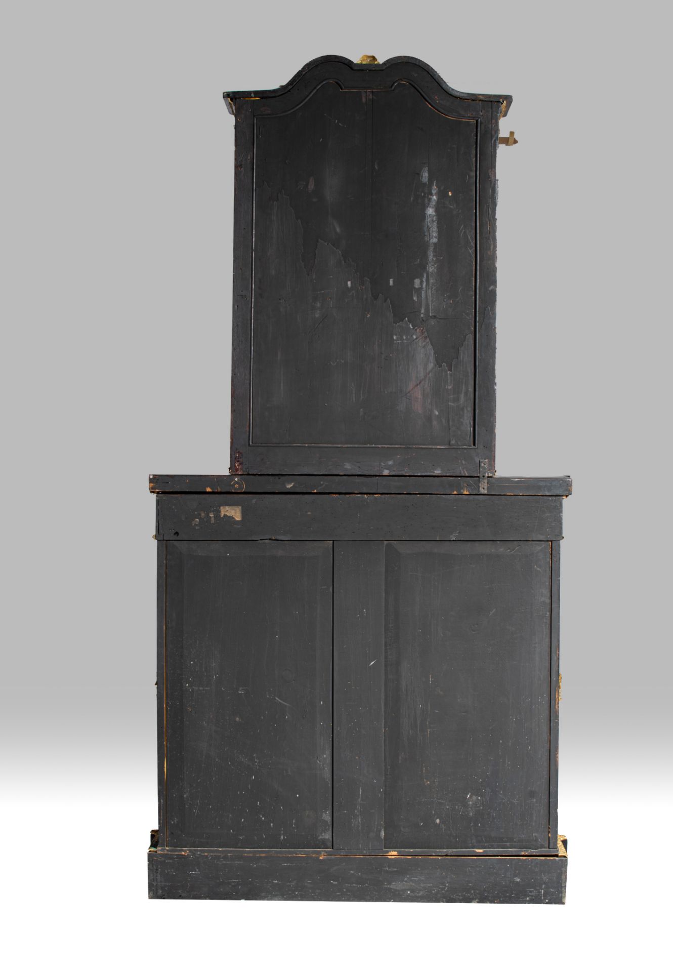 A large Napoleon III two-piece ebonised display cabinet, with gilt bronze mounts, H 237 - W 118 - D - Image 4 of 5