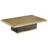 A vintage etched brass coffee table, signed Ricco D., H 33 - W 123,5 - D 73,5 cm