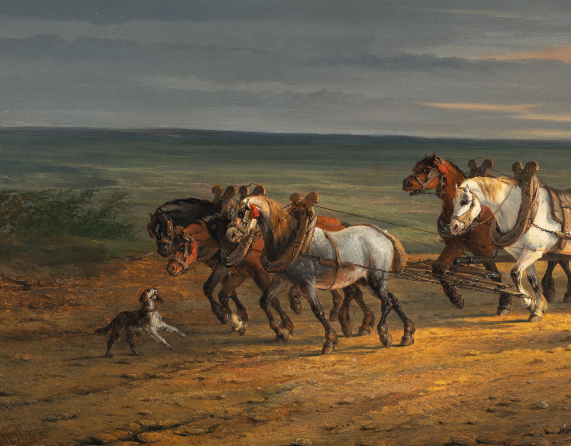 Paul Van der Vin (1823-1887), an overloaded four-in-hand carriage, 1850, oil on mahogany, 77 x 105 c - Image 5 of 6