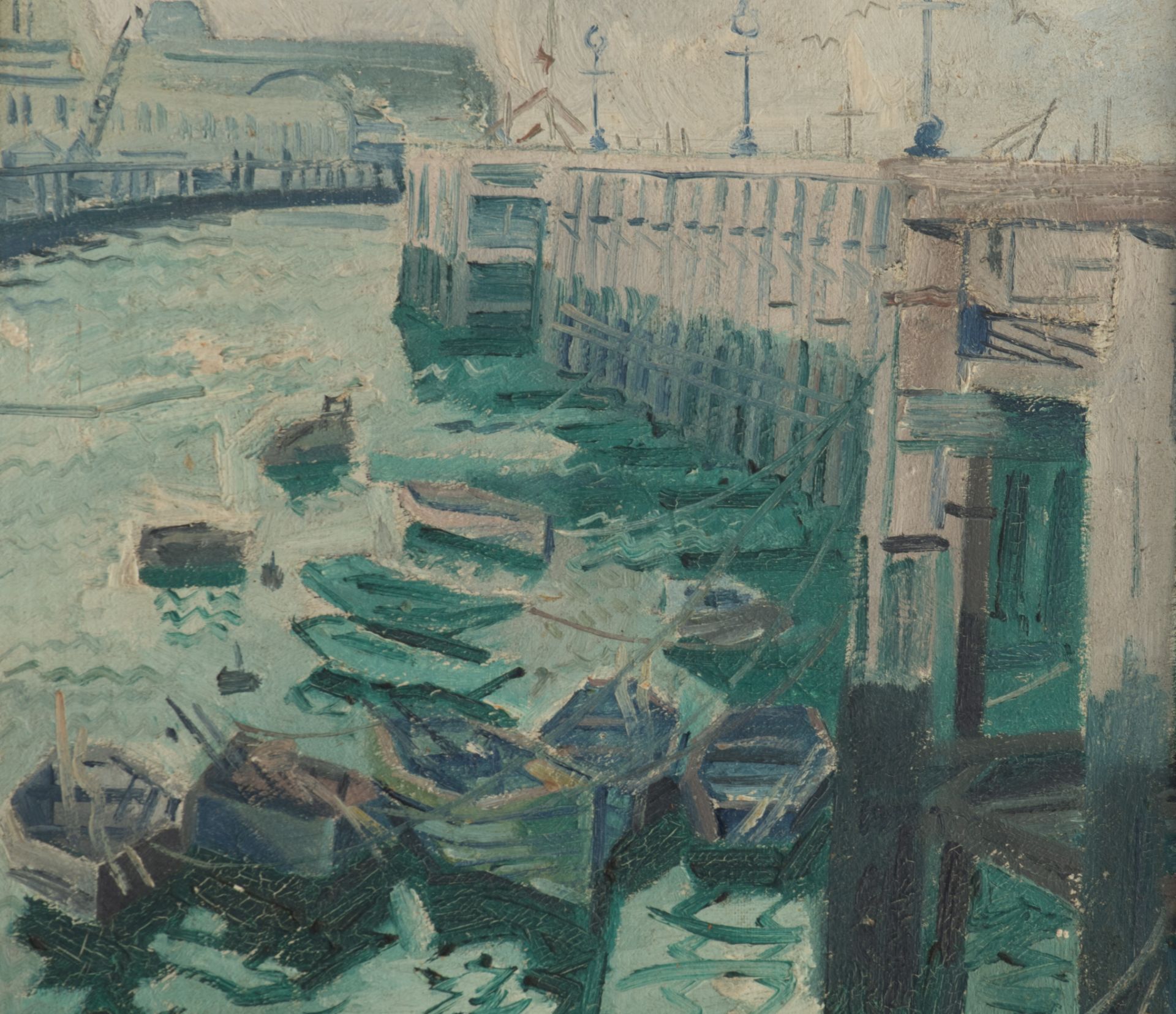 Jean-Jacques Gailliard (1890-1976), 'Gare Maritime Ostende', oil on triplex, 33,5 x 43 cm - Image 5 of 5