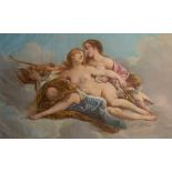 Venus, Diana and Cupid among the clouds, in the manner of Boucher, oil on canvas, 142,5 x 226 cm
