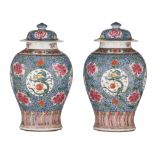Two Chinese famille rose 'Dragon' covered vases, Yongzheng period, H 43 - 44 cm