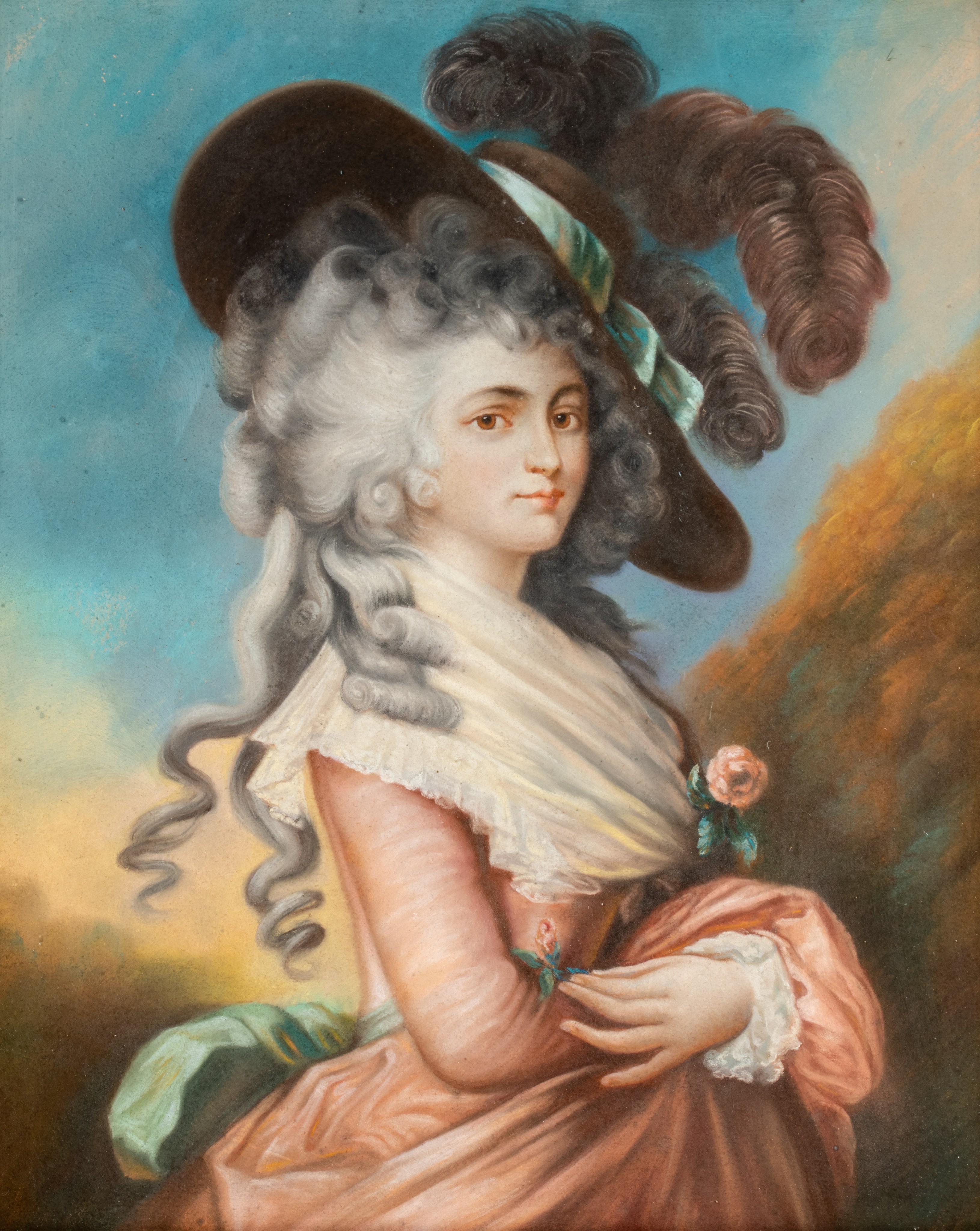 Portrait of a Lady in the manner of Thomas Gainsborough, pastel on paper, 58 x 72 cm