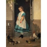 Louis Charles Verwee (1832-1882), girl with birds, oil on mahogany, 44 x 58,5 cm