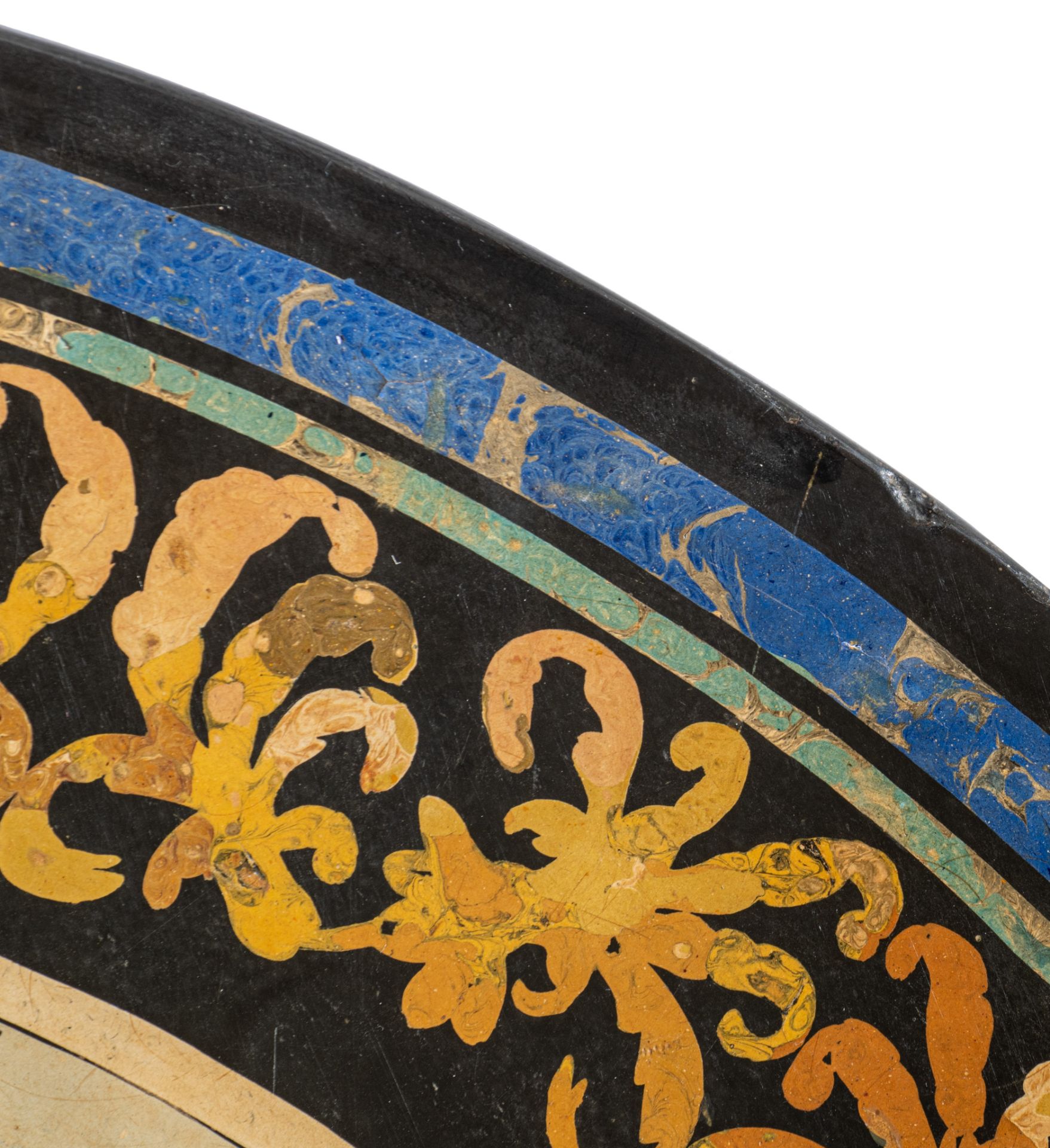 An Italian scagliola circular tabletop, a marble ground with hand-painted central pastoral scene, ca - Image 8 of 8