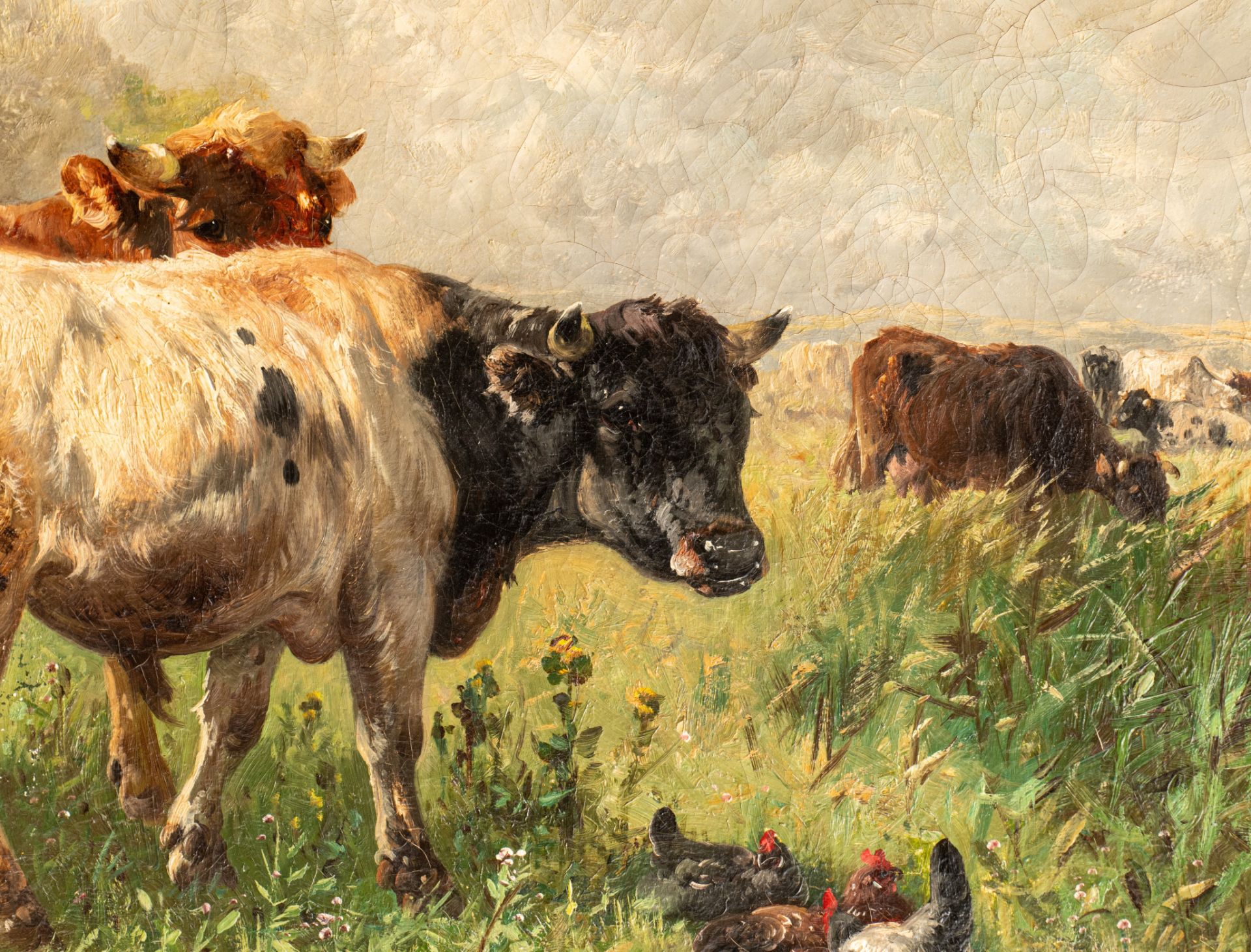 Henri Schouten (ca. 1860-1927), cows near the pond, oil on canvas, 60 x 91 cm - Image 6 of 11