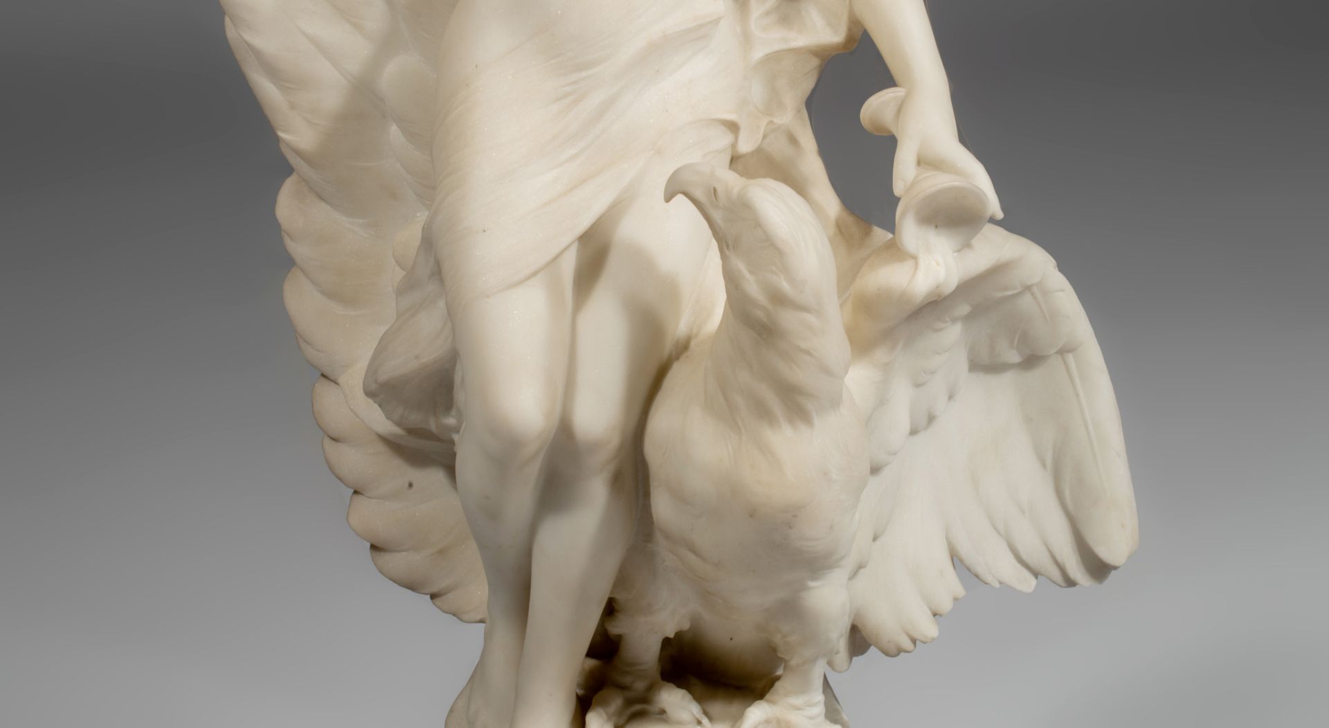 Joseph Cassaigne (1871-), Hebe feeding the eagle of Jupiter, Carrara marble on a marble column, H 19 - Image 9 of 14