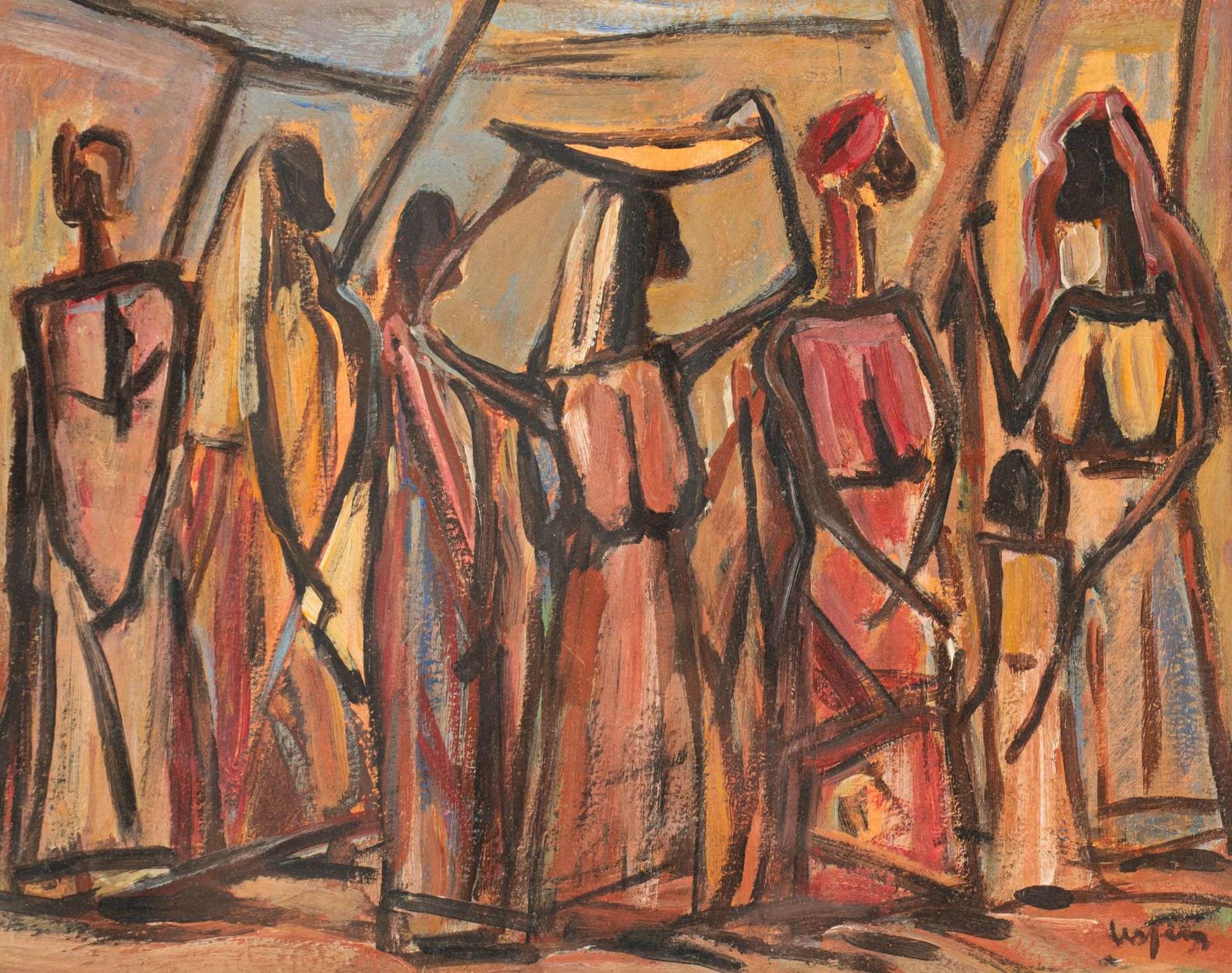 Floris Jespers (1889-1965), African Ladies in Congo, '50s, oil on board, 29 x 37 cm