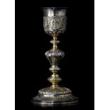 A Neoclassical fine gilt silver chalice, hallmarked Strasbourg, early 19thC, H 32 cm - weight: 595 g