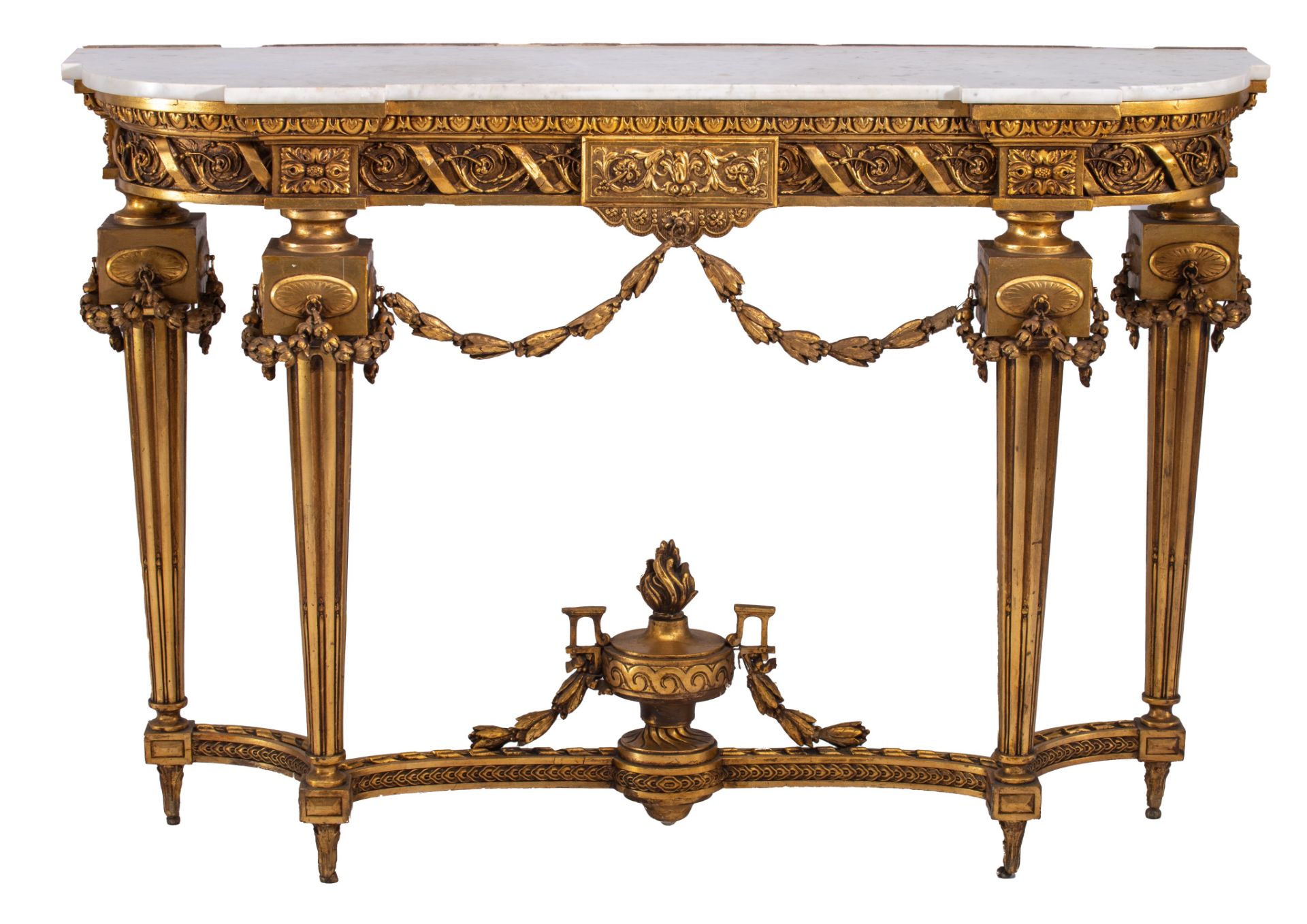 An imposing Neoclassical console table and matching wall mirror, H 92 - W 137 - D 40 - 116 x 191 cm - Image 5 of 11