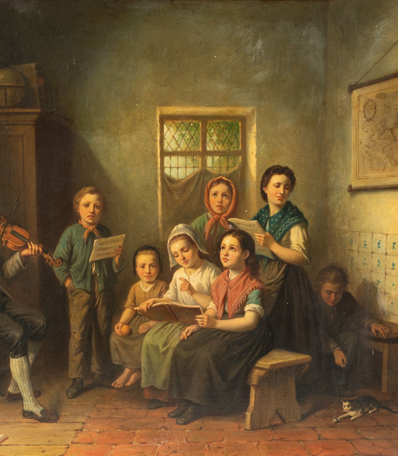 Jan Jacobus Matthijs Damschroder (1825-1905), the music class, oil on canvas, 66 x 78 cm - Image 6 of 6