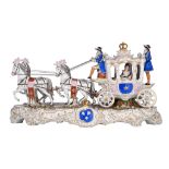A Saxony porcelain group of a gallant lady in a chariot in Rococo style, marked Sitzendorf, H 28 - W