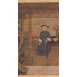 A Chinese scroll, ink and colour on paper, depicting a court lady, 65 x 113 cm
