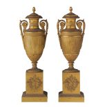 A pair of Empire style gilt bronze cassolettes, H 41 cm