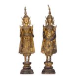 A set of two gilt bronze Thai Rattanakosin figures of standing Buddhas, 19thC, H 44,5 - 46 cm