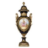 A large bleu royal ground Sevres type vase with gilt bronze mounts, 20thC, H 98 cm