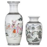 Two Chinese famille rose and grisaille vases, both with a mark at the bottom, 20thC, H 41,5 - 62 cm