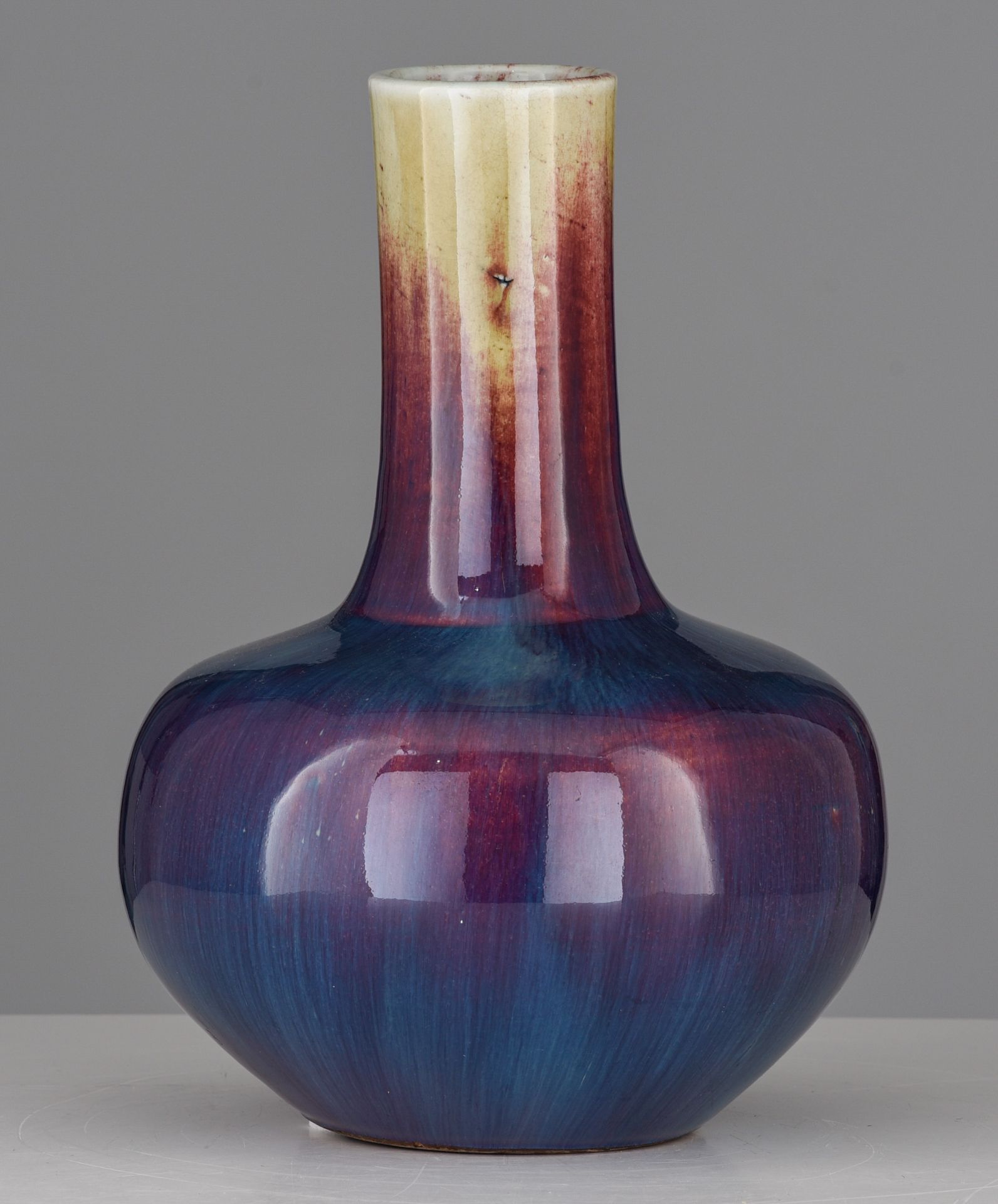 A Chinese flambe-glazed bottle vase, H 30 cm - and a Chinese pale blue ground relief decorated bottl - Image 11 of 15