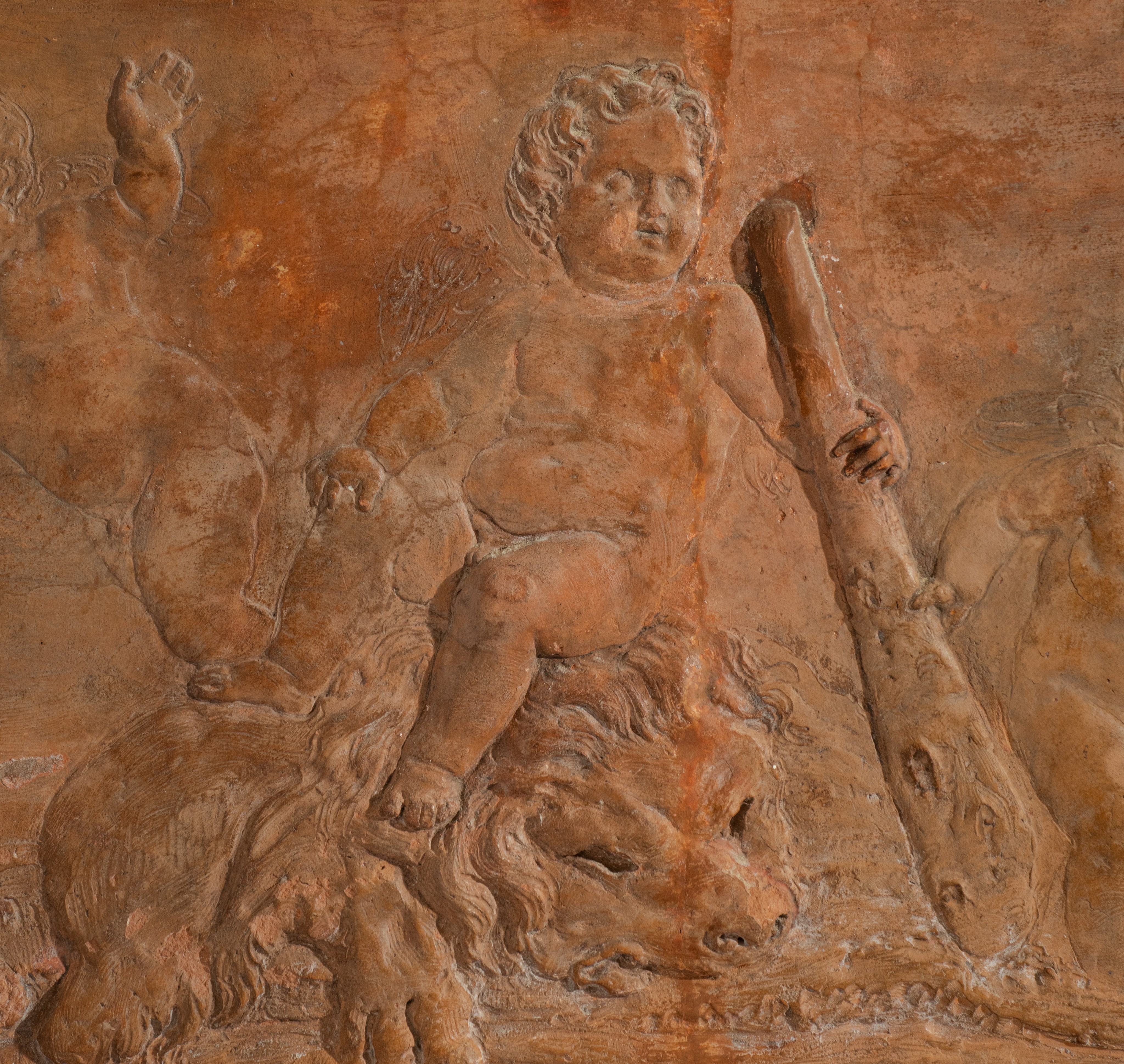 A fine terracotta basso-relievo plaque depicting the young Hercules, 18th/19thC, 31 x 55 cm - Image 6 of 10