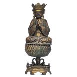 PREMIUM LOT - A finely cast Chinese gilt bronze seated Bodhisattva of Avalokiteshvara on a lotus bas