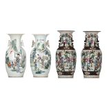 Two Chinese famille rose vases, each with a signed text, Republic period, H 41,5 cm - added a pair o