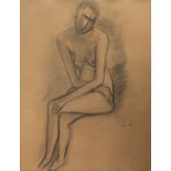 Constant Permeke (1886-1952), sitting nude, charcoal drawing on paper, 48 x 64 cm