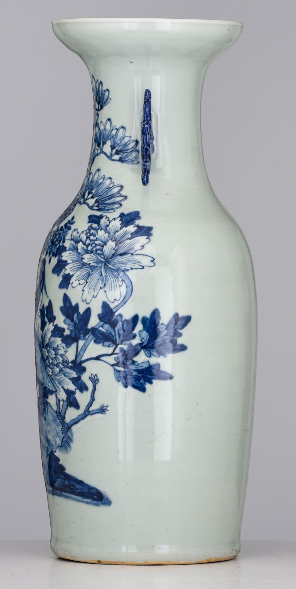 A pair of Chinese Nanking famille rose on crackle-glazed vases, 19thC, H 61 cm - added a blue and wh - Image 10 of 14