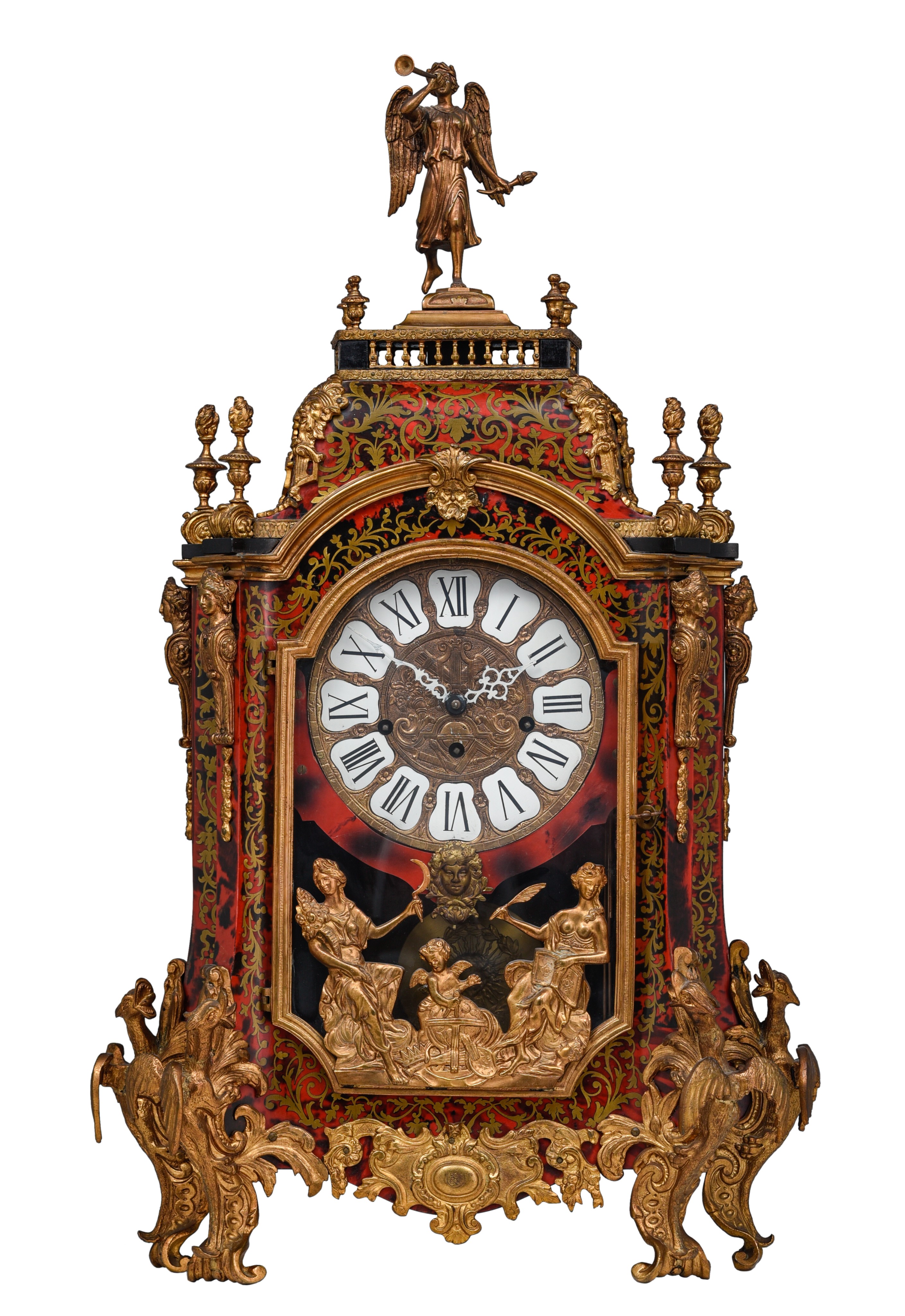 An imposing Baroque style Boulle cartel clock on stand, with gilt bronze mounts, H 184 cm - Image 2 of 15