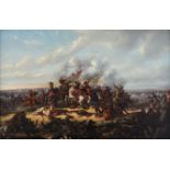 A battle scene with calvary, 19thC, French School, oil on panel, 29 x 44 cm