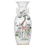 A Chinese famille rose 'Immortals' vase, paired with lingzhi handles, late 19thC/Republic period, H