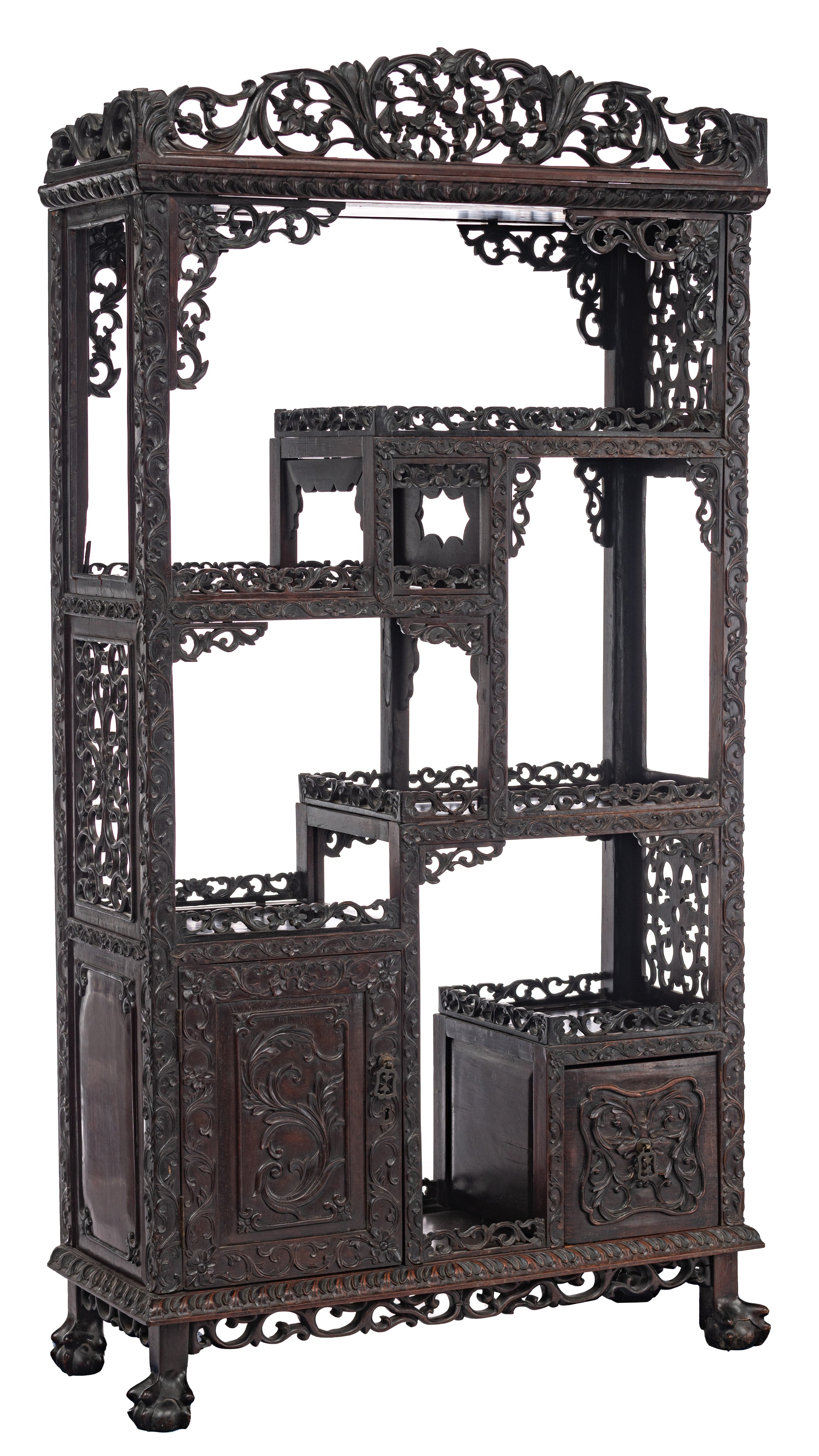 A Chinese carved hardwood cabinet, late Qing, H 177 - W 93 - D 38 cm