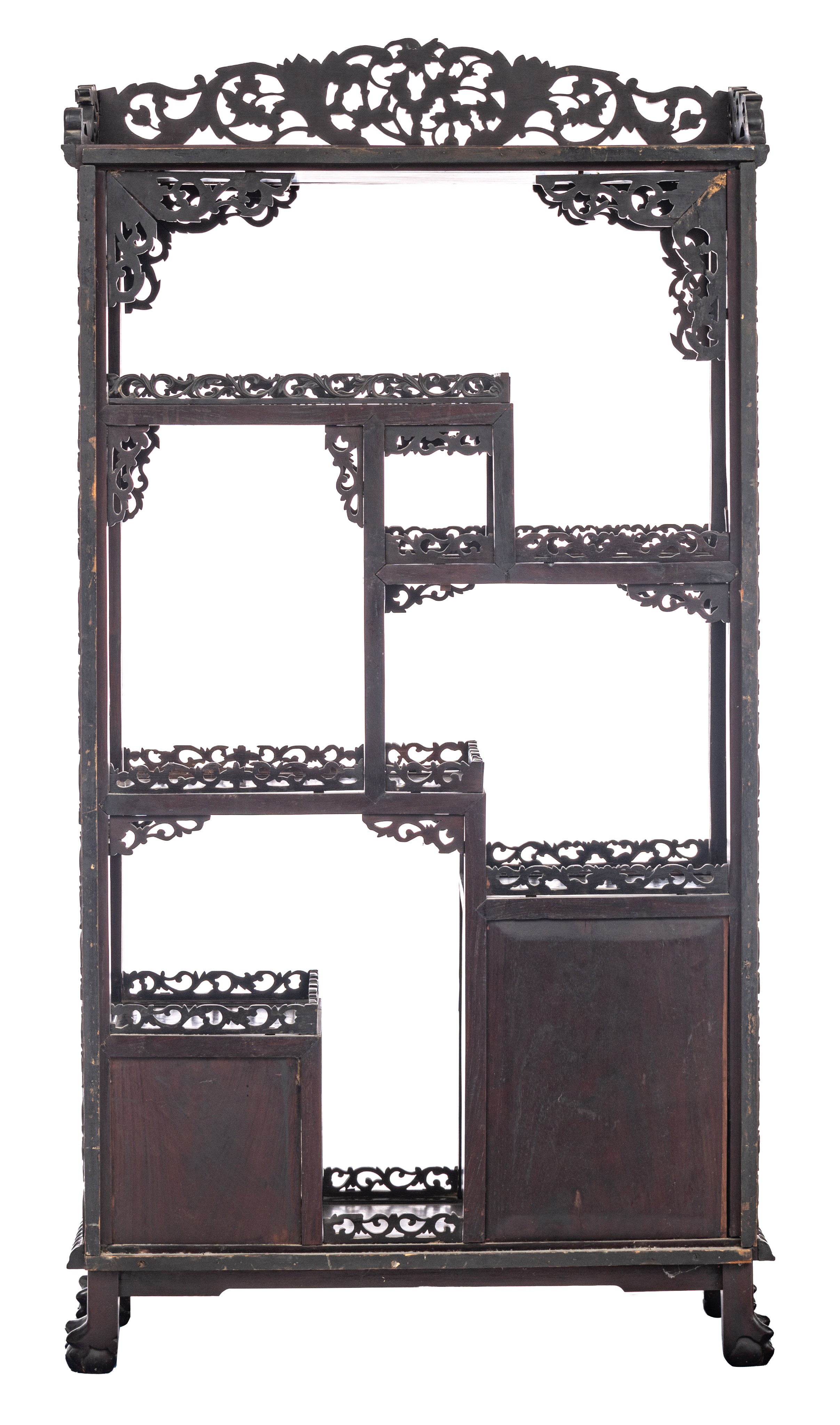 A Chinese carved hardwood cabinet, late Qing, H 177 - W 93 - D 38 cm - Image 4 of 8