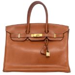 HERMeS, Birkin 35 bag, Gold Barenia calfskin leather, with gilt metal hardware