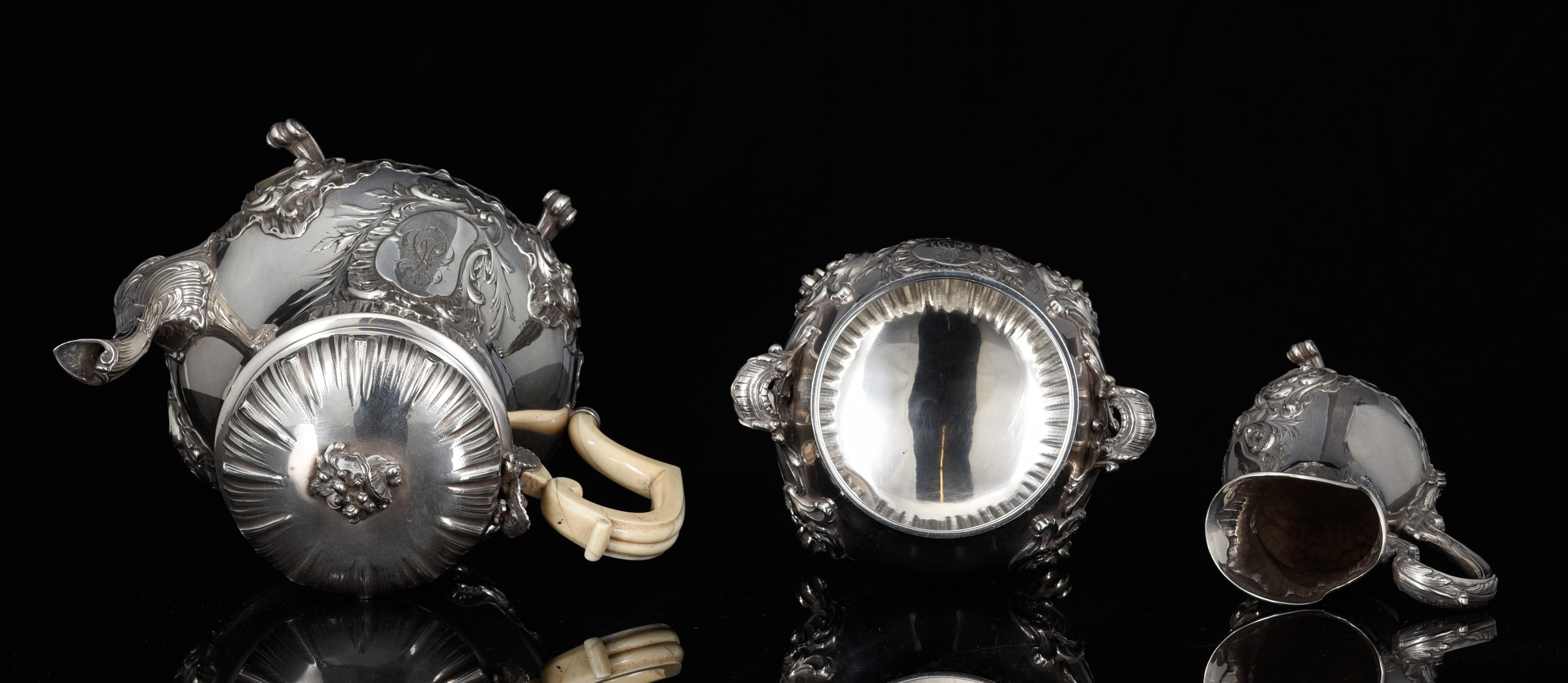A French three-part silver Rococo Revival coffee set, 950/000, H 13,5 - 22,5 cm, c 1980 g - Image 6 of 7