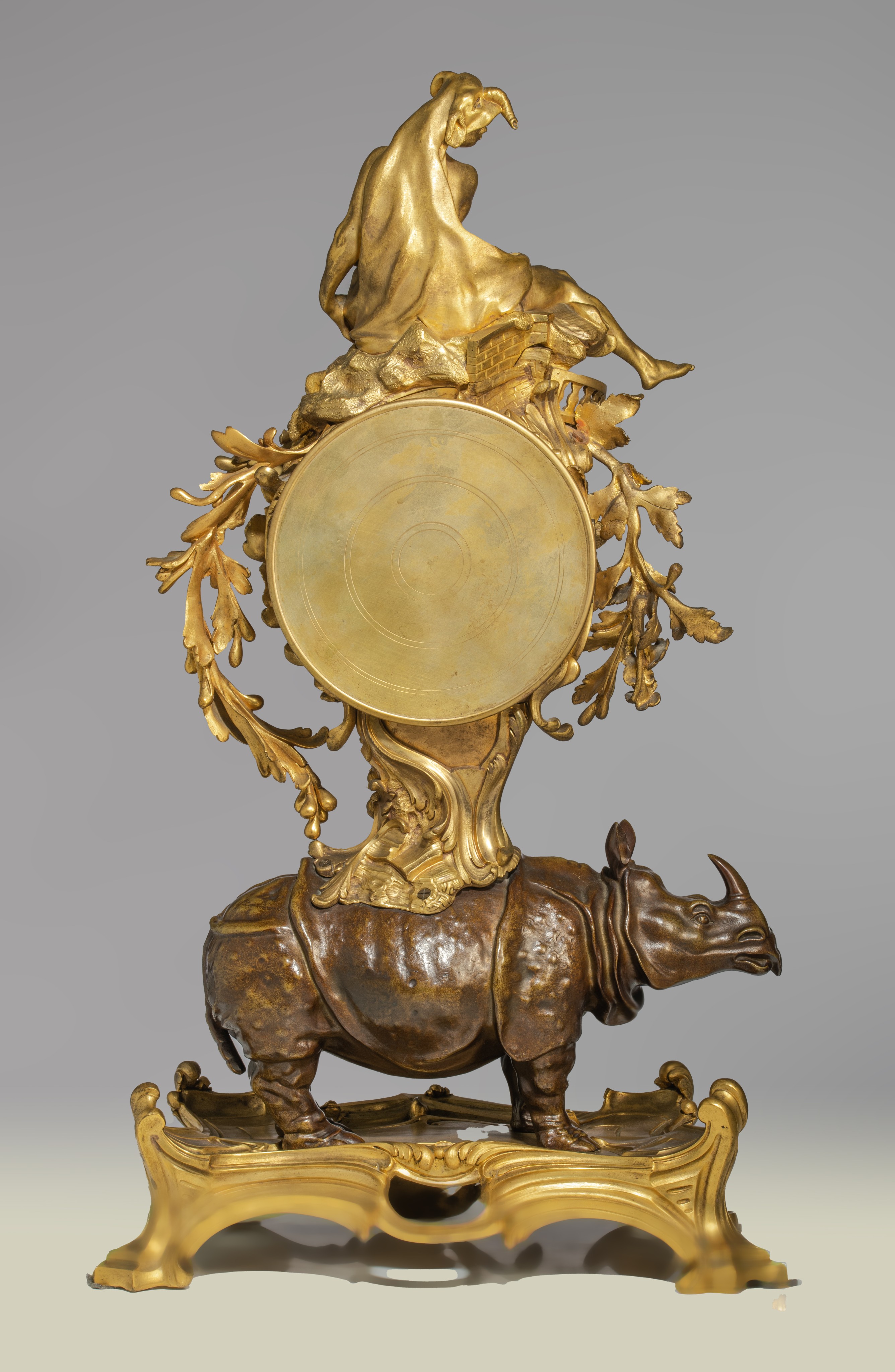 A very imposing Rococo style rhinoceros mantel clock, the dial signed 'Le Faucheur, Paris', H 77 - W - Image 6 of 12