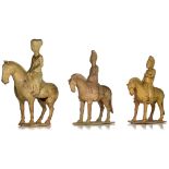 A collection of Chinese (straw-glazed) pottery horses, Sui/Tang-type, tallest H 32 - W 24 cm (3)