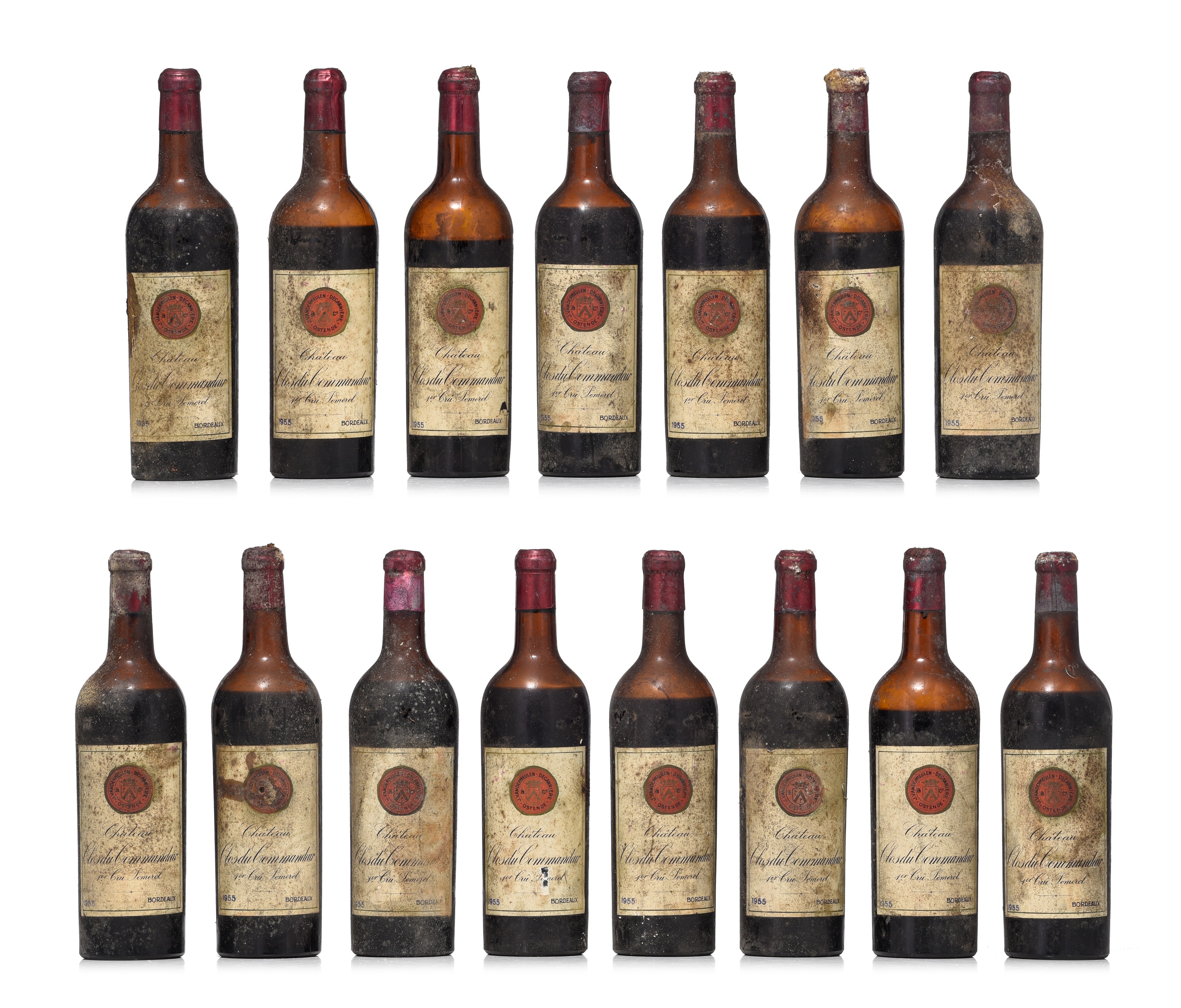 15 bottles 'Chateau Clos du Commandeur', 1955, 'bottled by J. Vandermeulen Decanniere