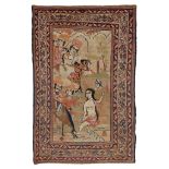 A pictorial Kirman rug, depicting a bathing scene, 19thC, 129 x 230 cm