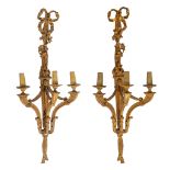A pair of Italian Neoclassical giltwood appliques, 19thC, H 123 cm