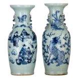 Two Chinese blue and white on celadon ground vases, 19thC, H 59,5 - 61 cm