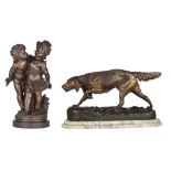 Two patinated spelter sculptures by Auguste Moreau (H 48 cm) and Jules Edmond Masson (H 31 cm)